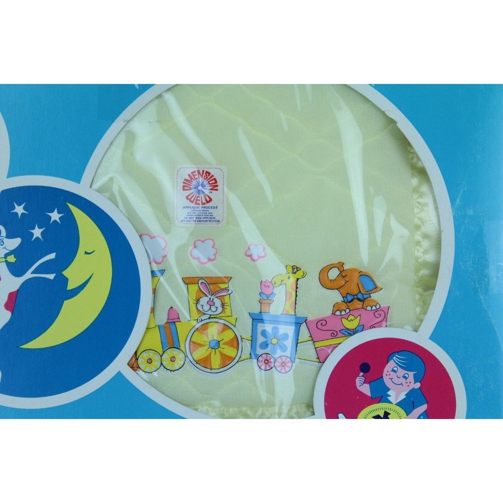 Baby Blanket VTG Triboro 2023 Maize Yellow Circus Train  36 x 50" Satin Binding